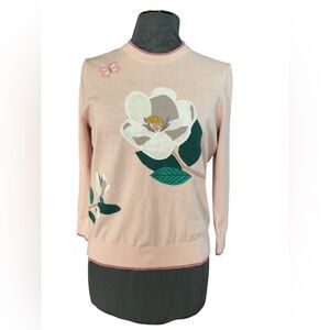 Kate Spade New York Flower Embroidered Pink Sweater, Size L